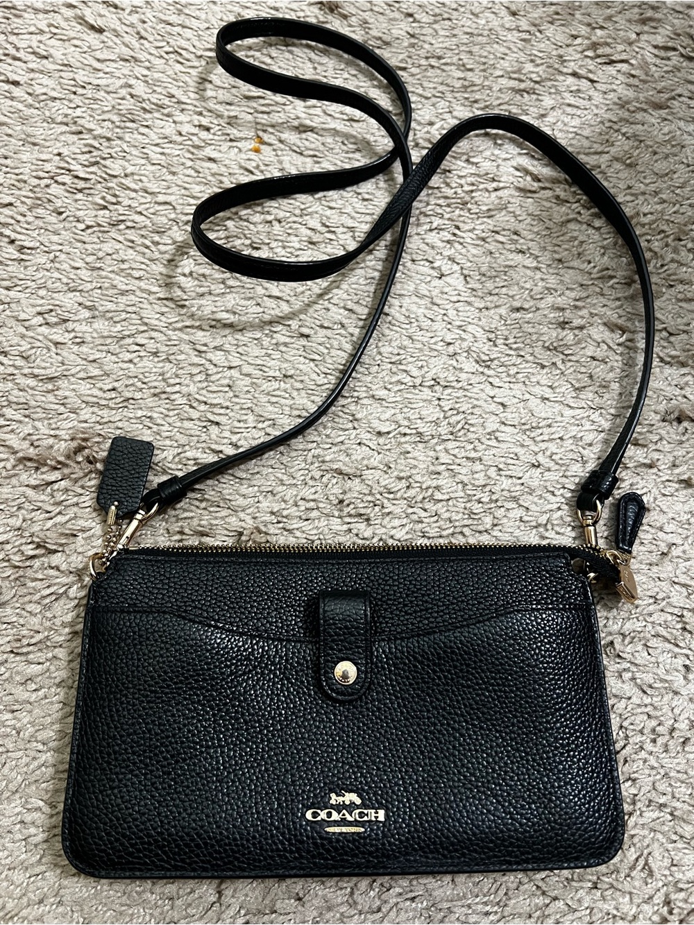 Coach Black Pebbled Leather Crossbody Wallet